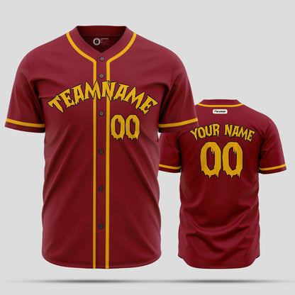 Custom Team Name Maroon & Yellow Baseball Jersey