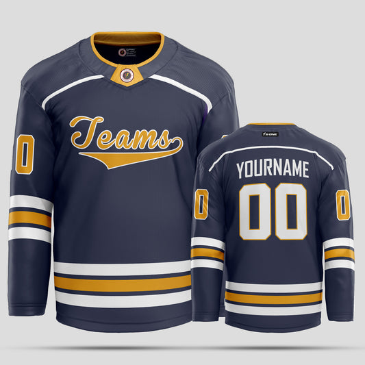 Custom Team Name Navy, Yellow, and White Hockey Jersey - Personalized Team Uniform