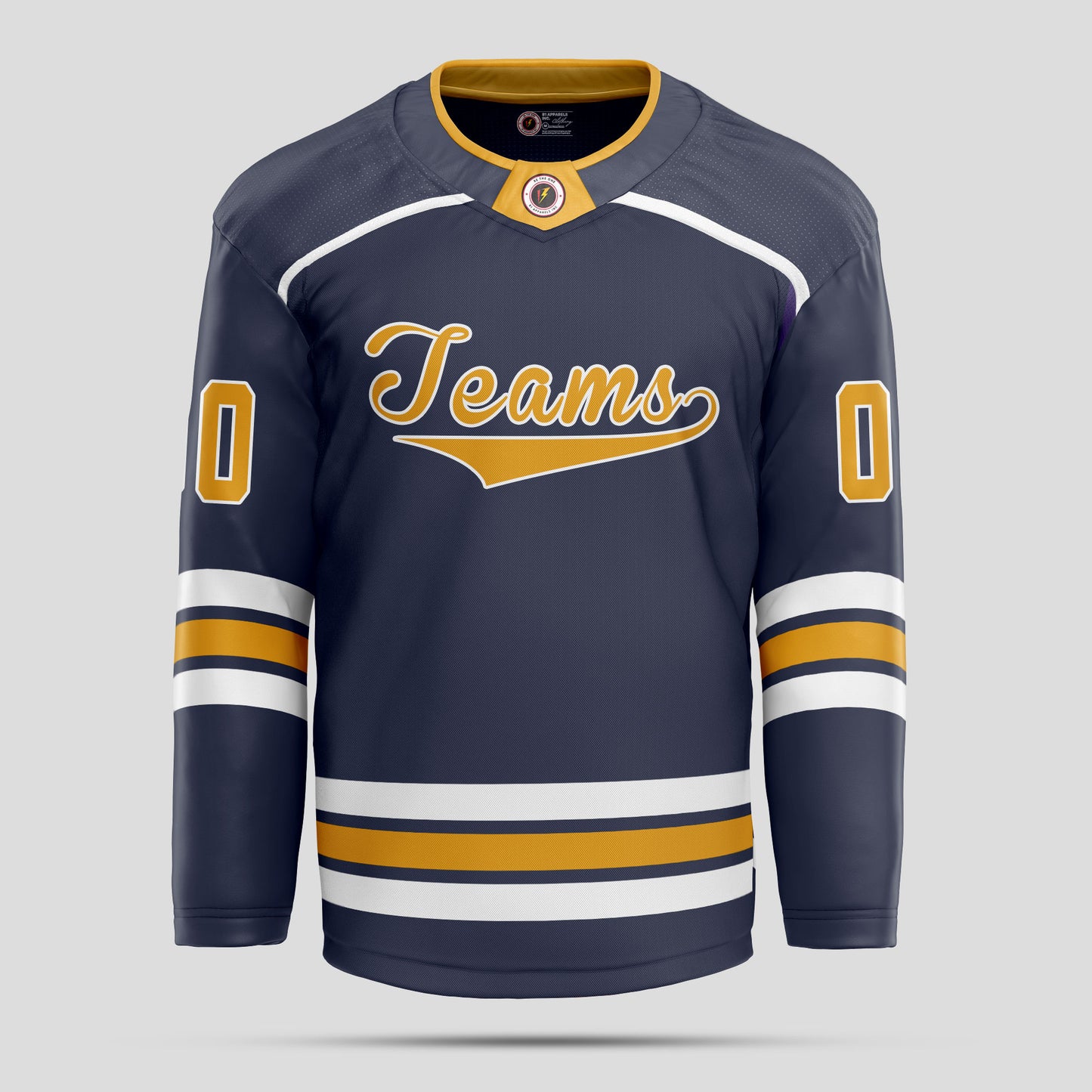 Custom Team Name Navy, Yellow, and White Hockey Jersey - Personalized Team Uniform