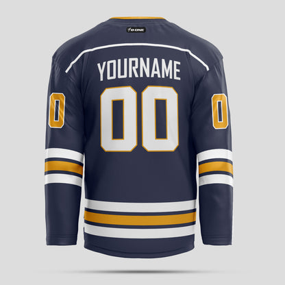 Custom Team Name Navy, Yellow, and White Hockey Jersey - Personalized Team Uniform