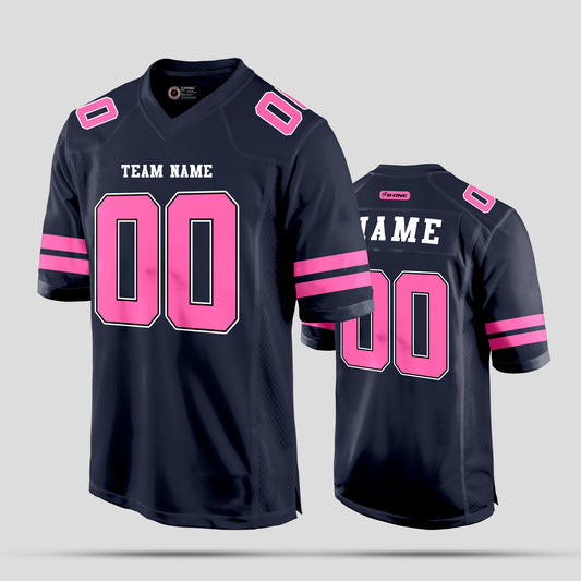 Custom Team Name Navy Blue and Pink Football Jersey – Premium Personalized Sportswear