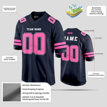 Custom Team Name Navy Blue and Pink Football Jersey – Premium Personalized Sportswear