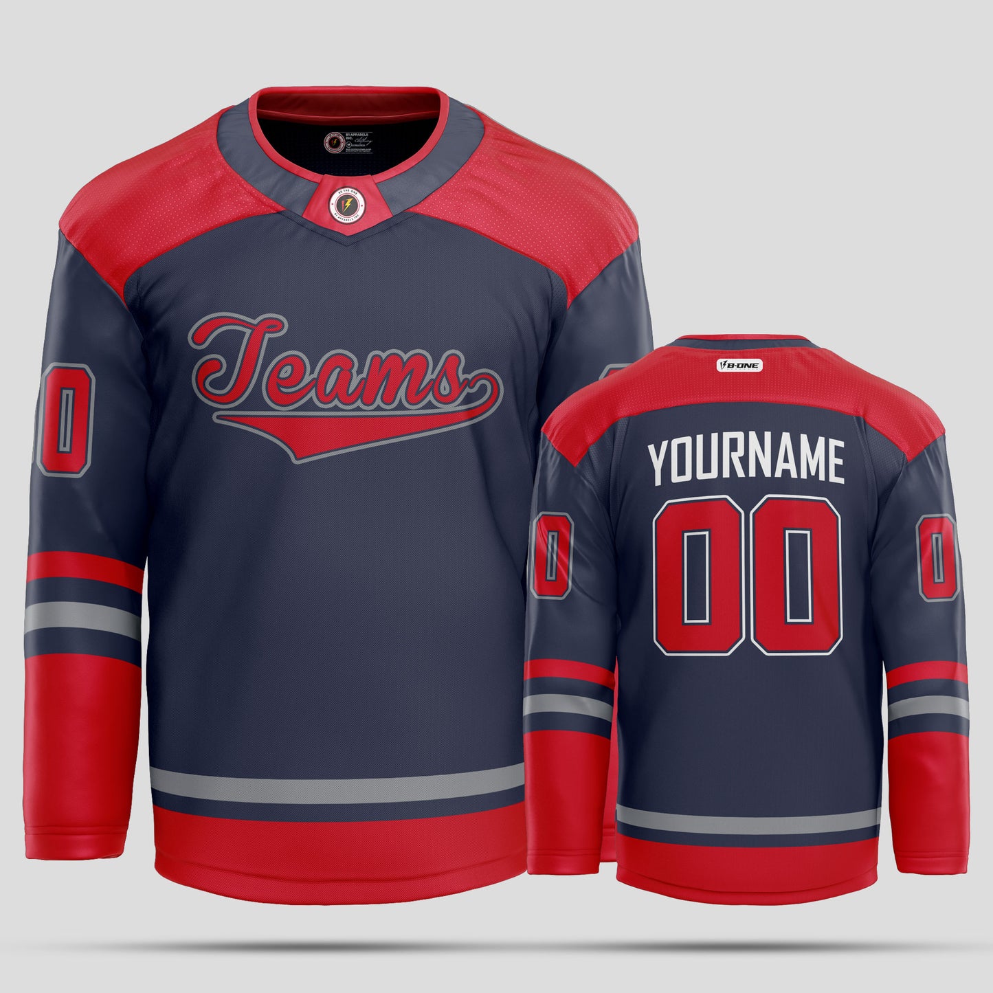 Custom Team Name Navy Blue and Red Hockey Jersey - Personalized Teamwear