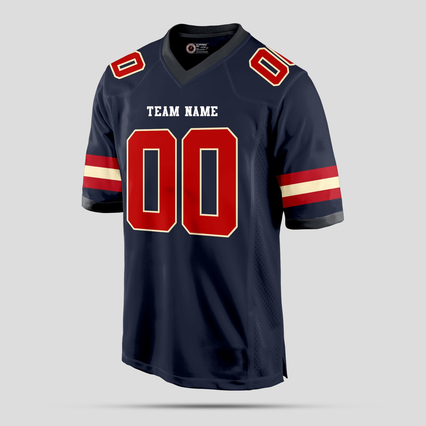 Custom Team Name Navy Blue, Red, and White Football Jersey – High-Quality Personalized Sportswear