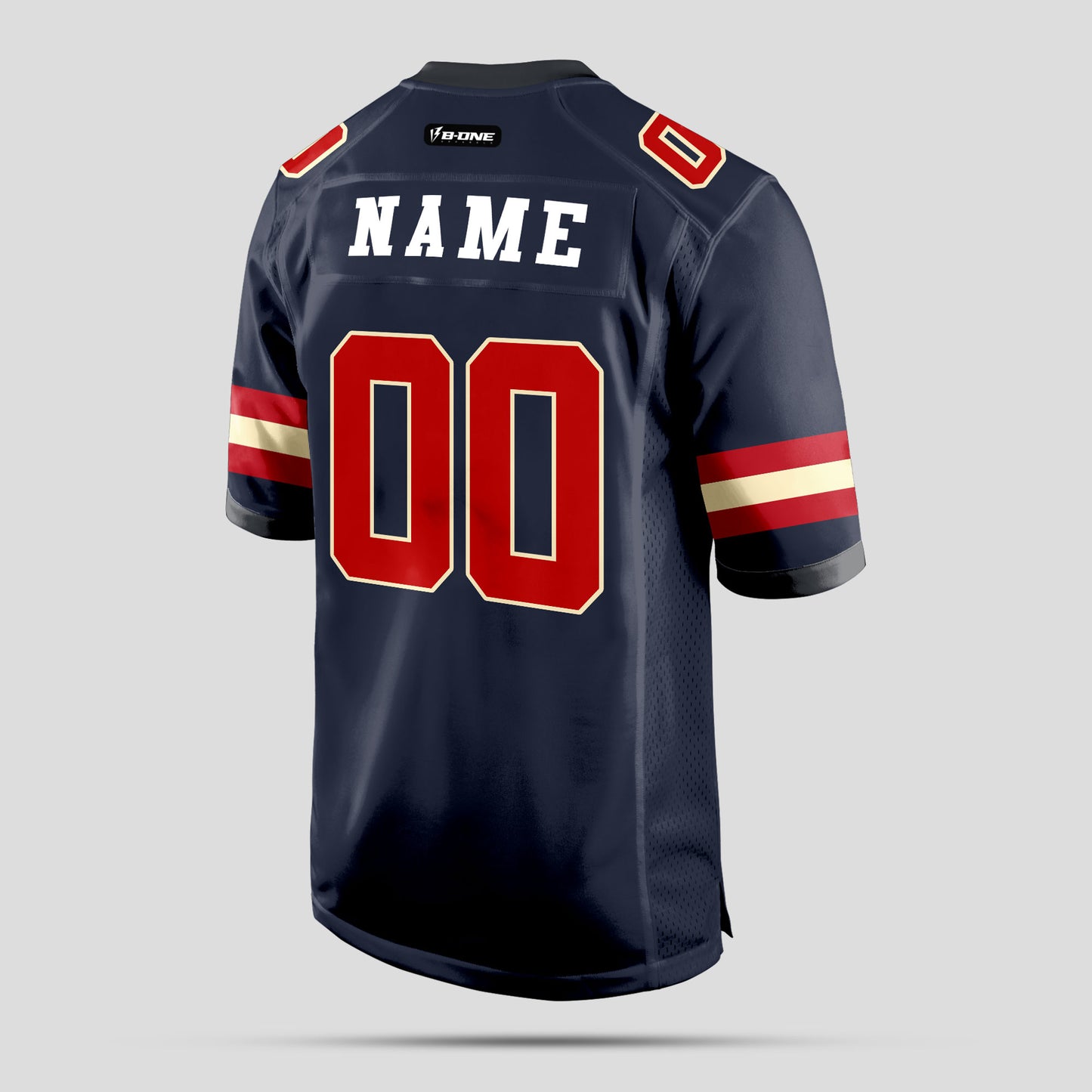 Custom Team Name Navy Blue, Red, and White Football Jersey – High-Quality Personalized Sportswear