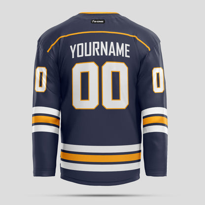 Custom Team Name Navy Blue, White, and Yellow Hockey Jersey - Personalized Team Gear