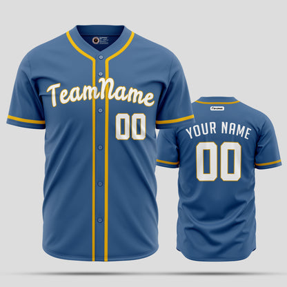 Custom Navy Blue, Yellow & White High-Quality Baseball Jersey with Team Name