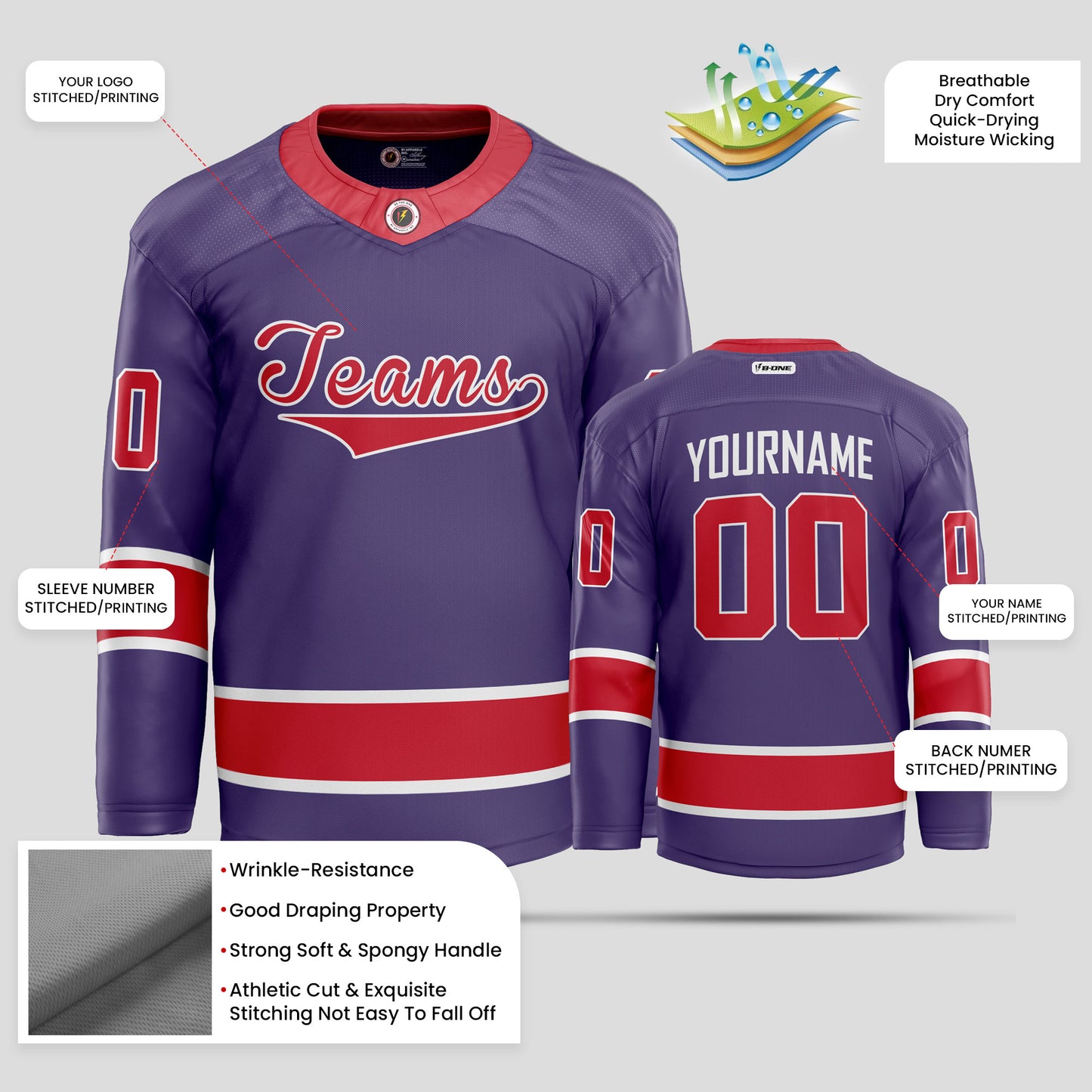 Custom Navy and Red Hockey Jersey with Team Name - Premium Personalized Uniform