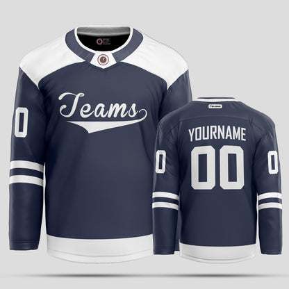 Custom Team Name Navy and White Hockey Jersey - Personalized Team Uniform