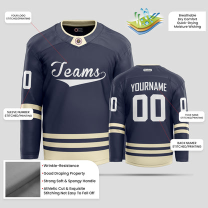 Custom Team Name Navy, Yellow, and White Hockey Jersey - Personalized Team Spirit Gear