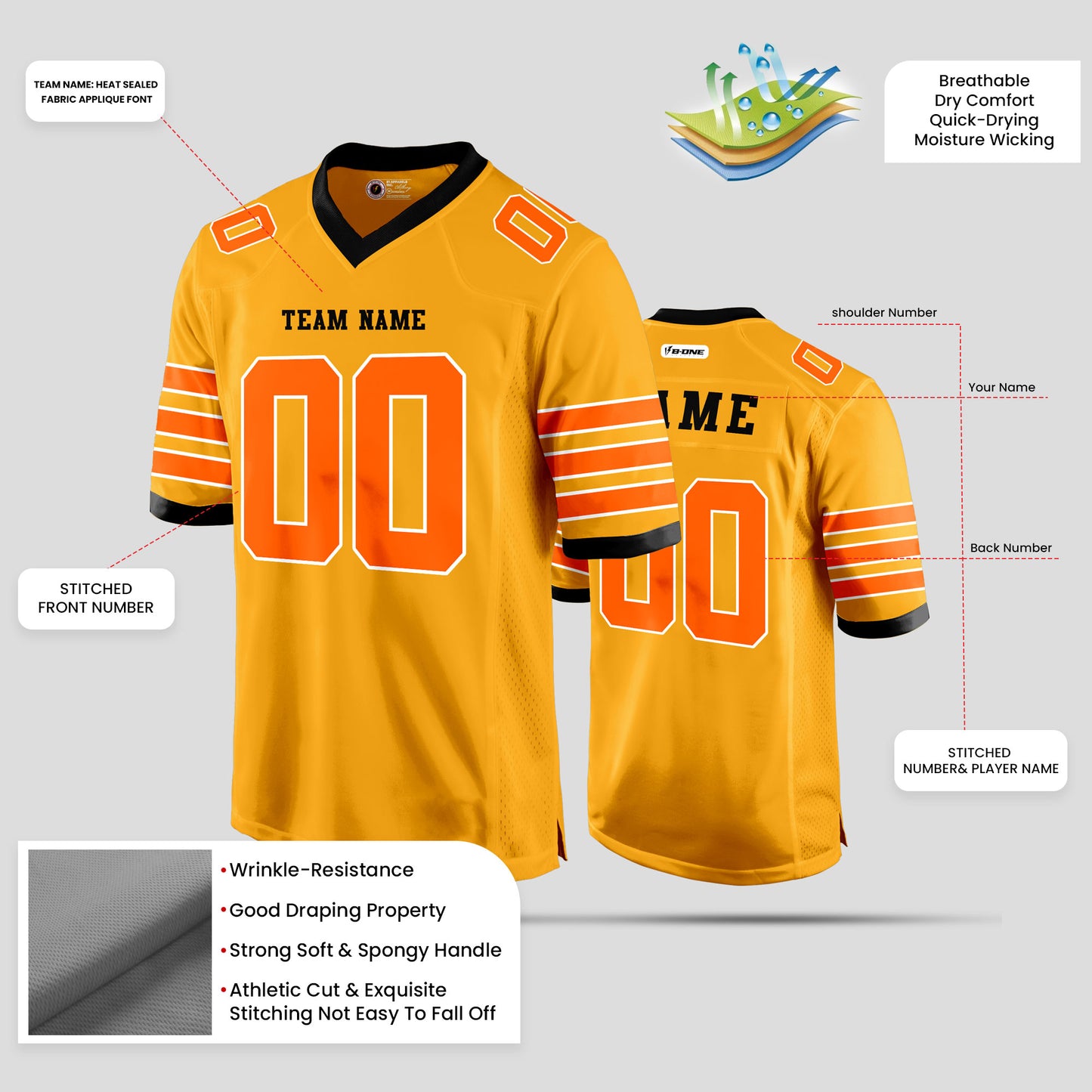 Custom Team Name Old Gold and Orange Authentic Football Jersey with Personalized Design