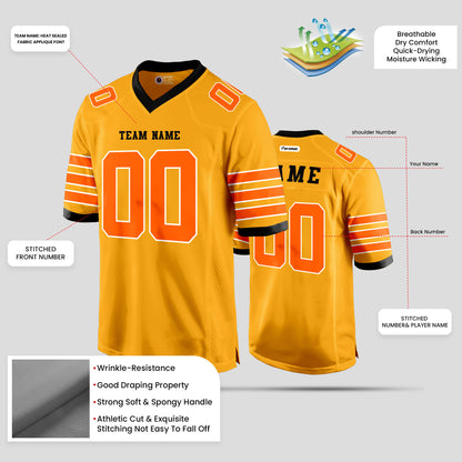 Custom Team Name Old Gold and Orange Authentic Football Jersey with Personalized Design