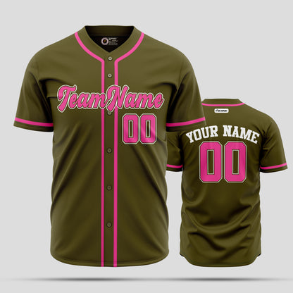 Custom Olive and Pink Baseball Jersey with Team Name