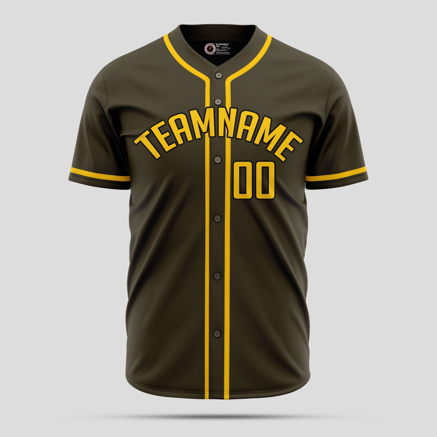 Custom Olive and Gold Baseball Jersey with Team Name Embroidery