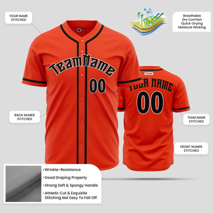 Custom Team Name Orange & Black Baseball Jersey