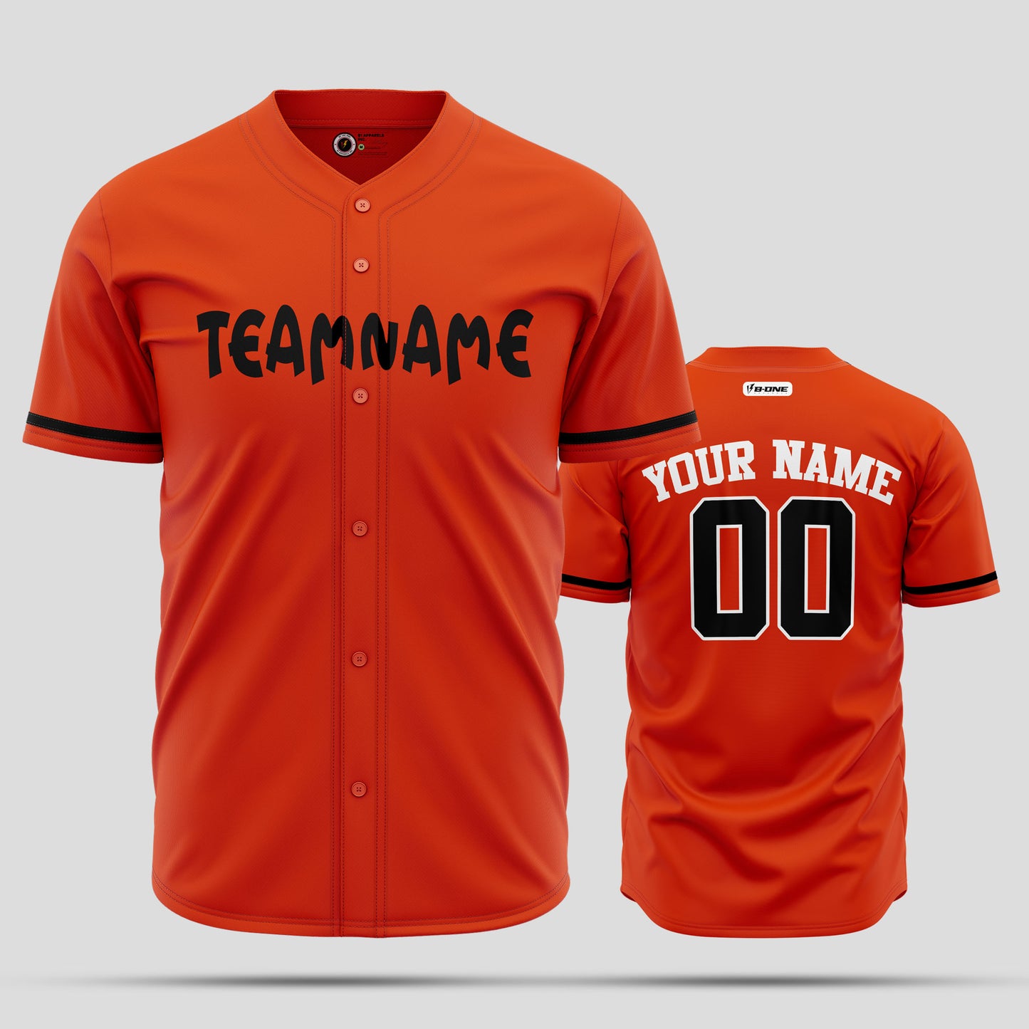 Custom Team Name Orange, Black & White Baseball Jersey