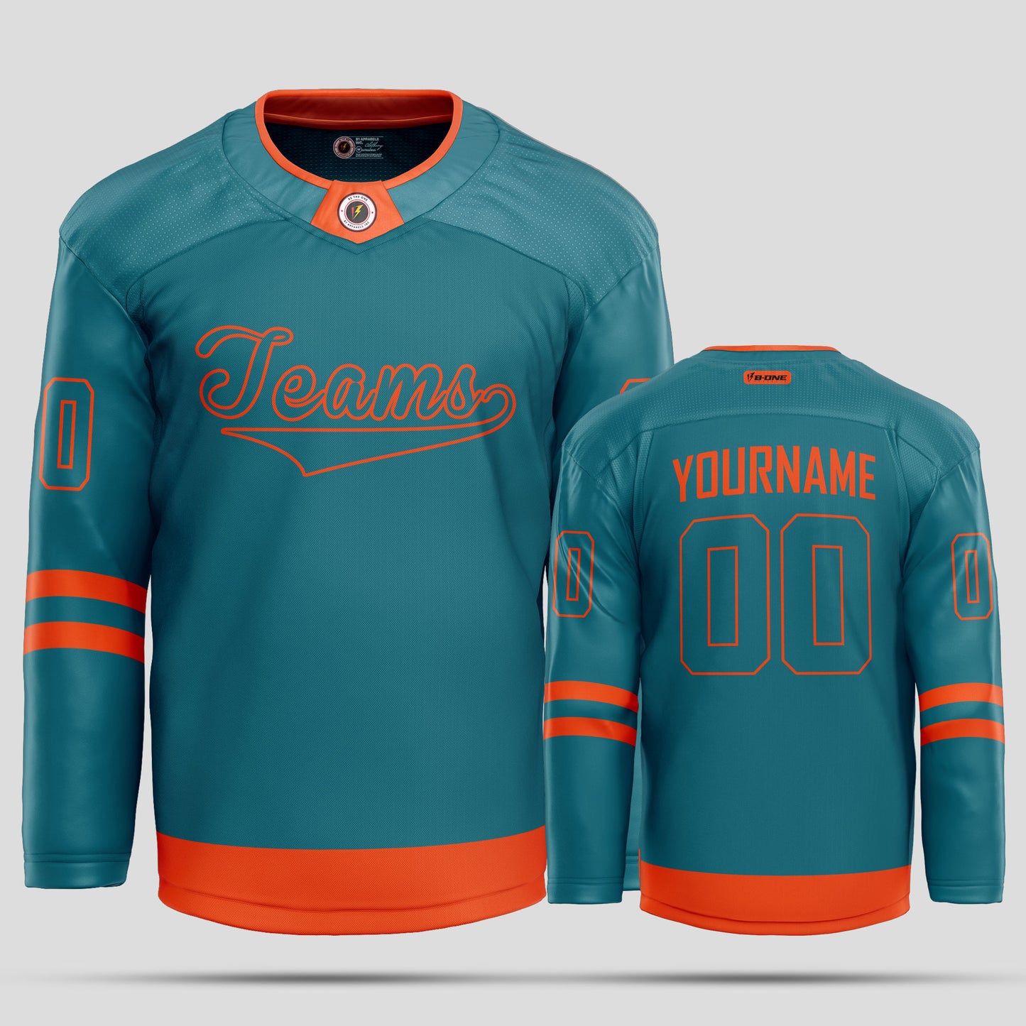 Custom Team Name Orange & Teal Hockey Jersey