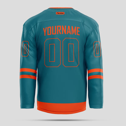 Custom Team Name Orange & Teal Hockey Jersey