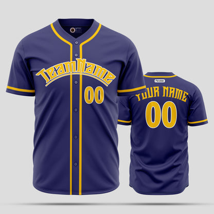 Custom Purple & Yellow Genuine Baseball Jersey with Team Name