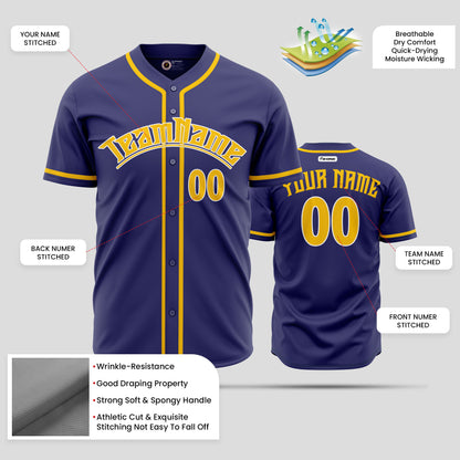 Custom Purple & Yellow Genuine Baseball Jersey with Team Name