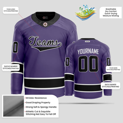 Custom Purple, Black, and White Hockey Jersey with Team Name - Premium Personalized Uniform