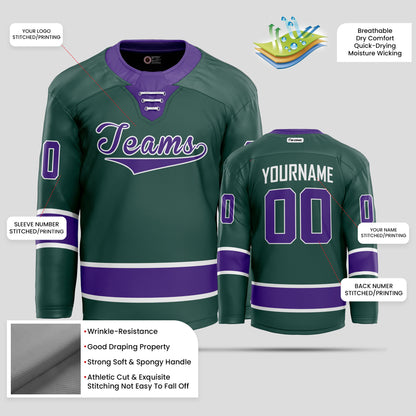 Custom Purple & Green Hockey Jersey with Team Name Personalization