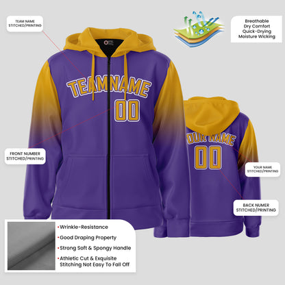 Custom Team Name Purple and Yellow Pullover Sweatshirts Hoodie