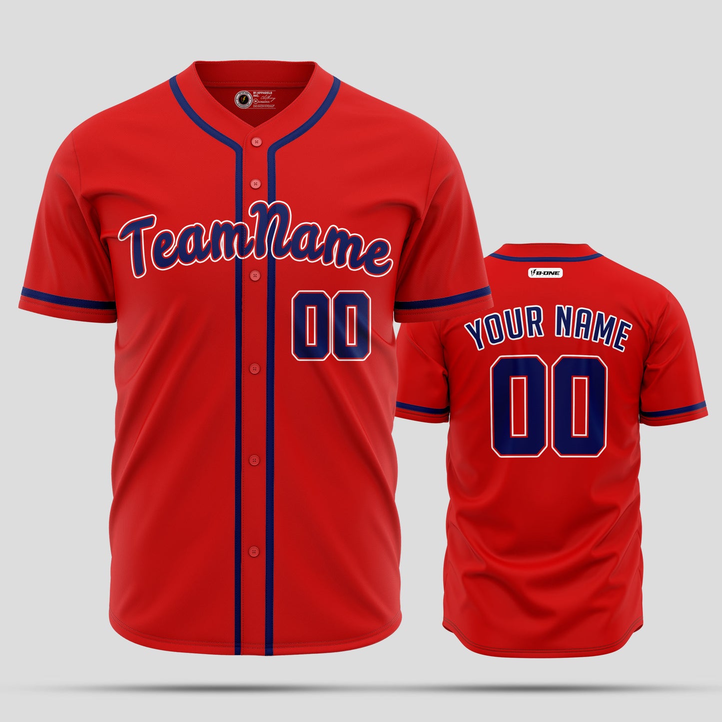 Custom Red & Blue Baseball Jersey with Team Name