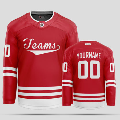 Custom Team Name Red and White Hockey Jersey – Personalized Team Gear