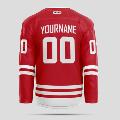 Custom Team Name Red and White Hockey Jersey – Personalized Team Gear