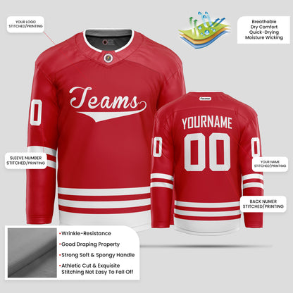 Custom Team Name Red and White Hockey Jersey – Personalized Team Gear