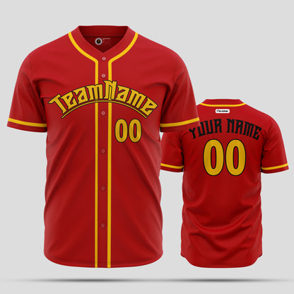 Fine Quality Custom Red & Yellow Baseball Jersey with Team Name