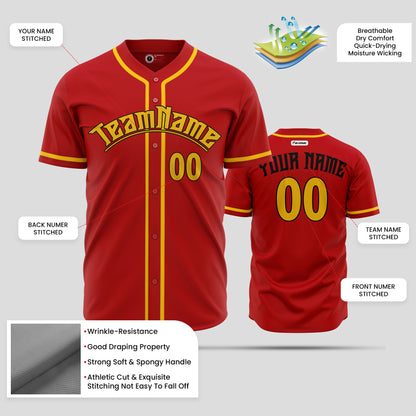 Fine Quality Custom Red & Yellow Baseball Jersey with Team Name