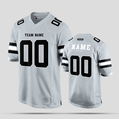 Custom Team Name Silver, Black, and White Football Jersey – Premium Personalized Sportswear