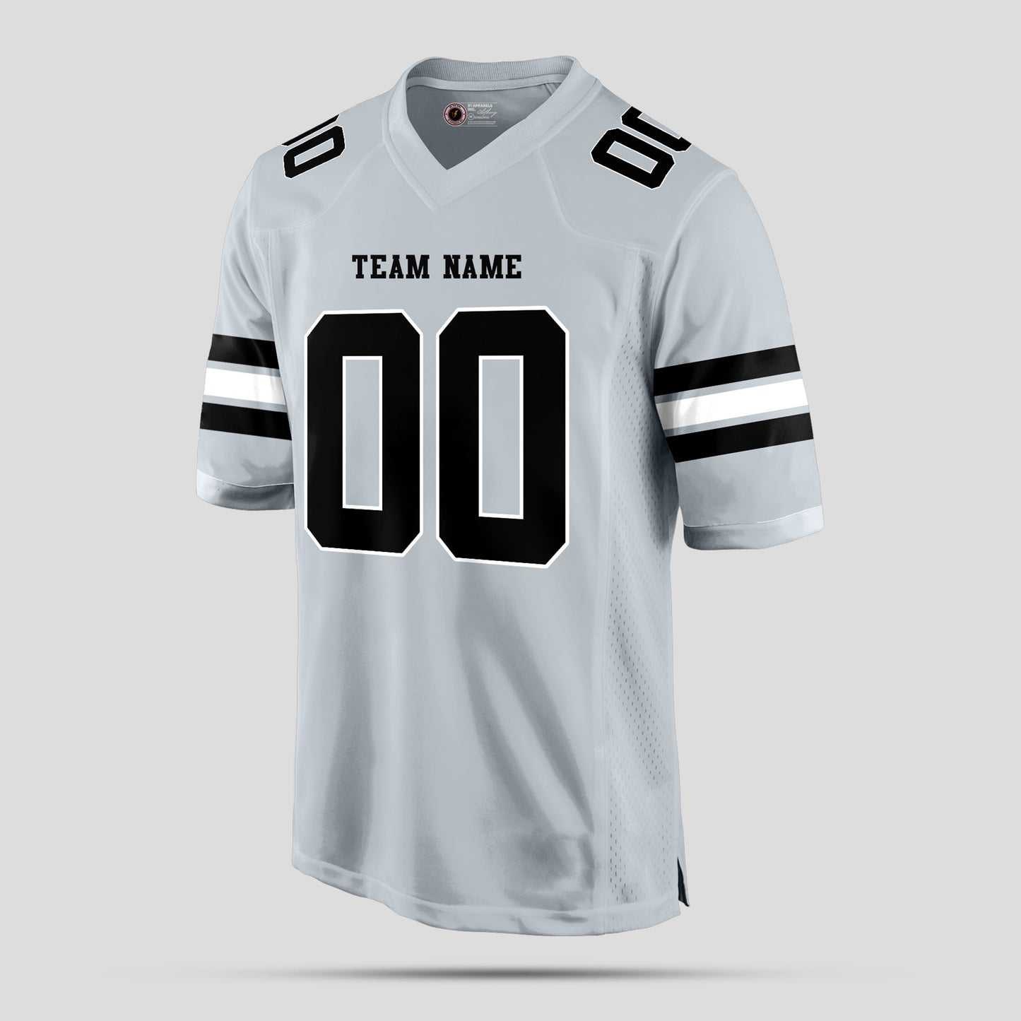 Custom Team Name Silver, Black, and White Football Jersey – Premium Personalized Sportswear