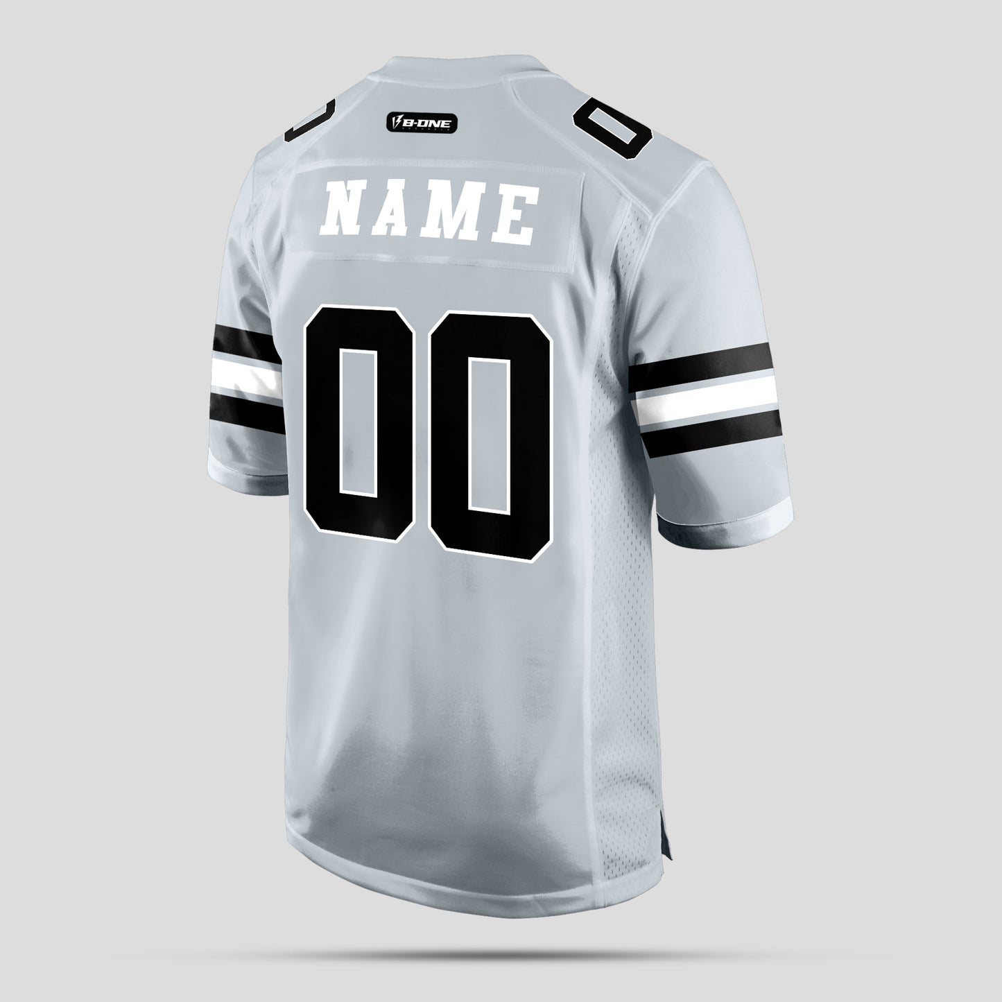 Custom Team Name Silver, Black, and White Football Jersey – Premium Personalized Sportswear