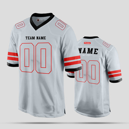 Custom Team Name Silver and Red Authentic Football Jersey – Premium Personalized Sportswear