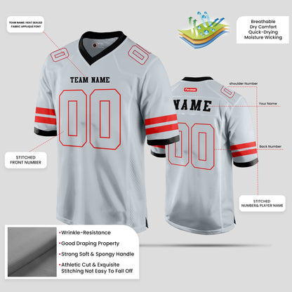 Custom Team Name Silver and Red Authentic Football Jersey – Premium Personalized Sportswear