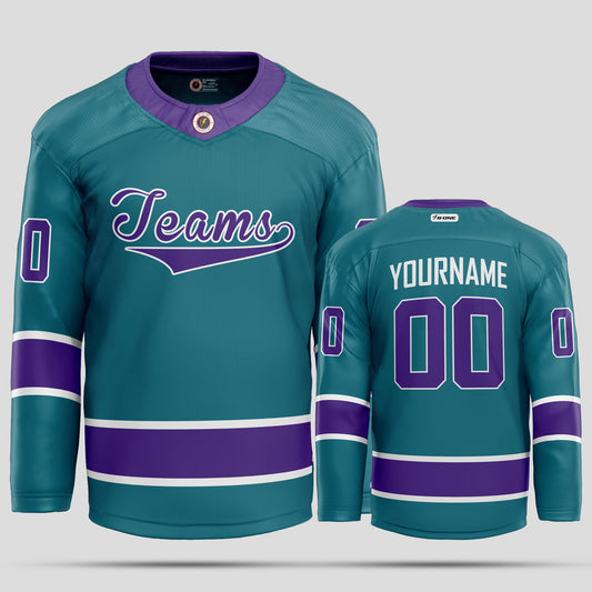 Custom Team Name Teal & Purple Ice Hockey Jersey