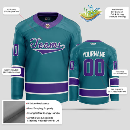 Custom Team Name Teal & Purple Ice Hockey Jersey