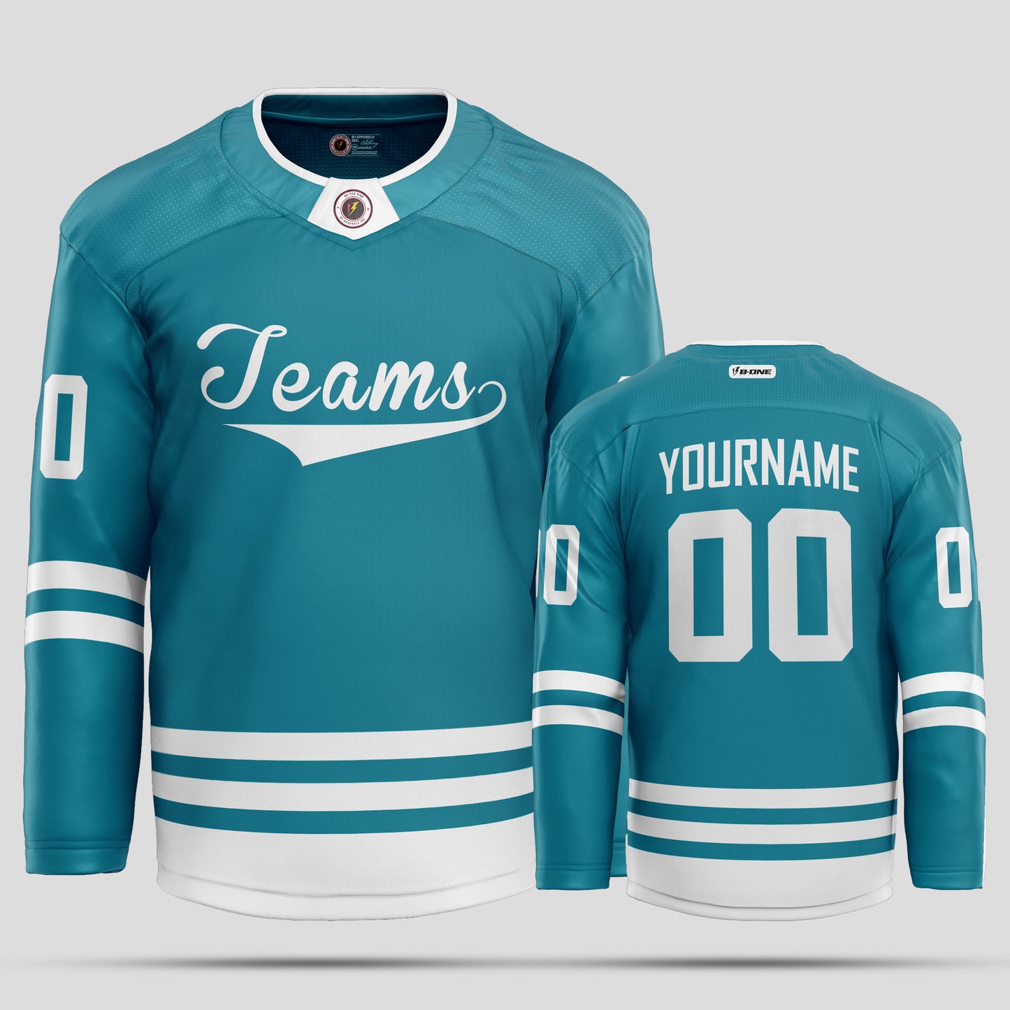 Custom Teal & White Ice Hockey Jersey with Team Name Personalization