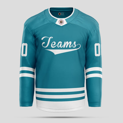 Custom Teal & White Ice Hockey Jersey with Team Name Personalization