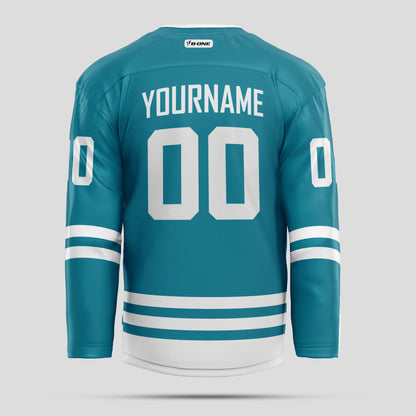 Custom Teal & White Ice Hockey Jersey with Team Name Personalization