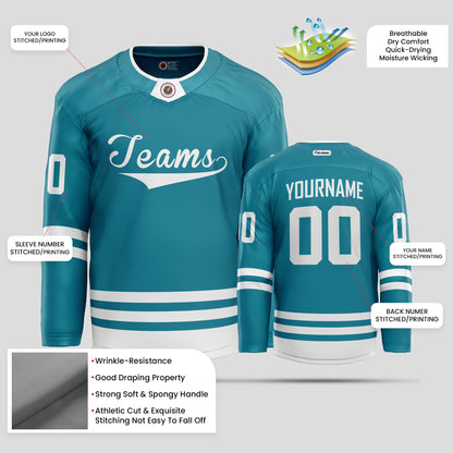 Custom Teal & White Ice Hockey Jersey with Team Name Personalization