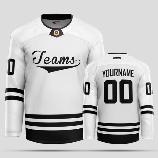 Custom Team Name White and Black Ice Hockey Jersey - Premium Quality & Personalized