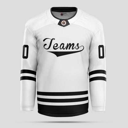 Custom Team Name White and Black Ice Hockey Jersey - Premium Quality & Personalized