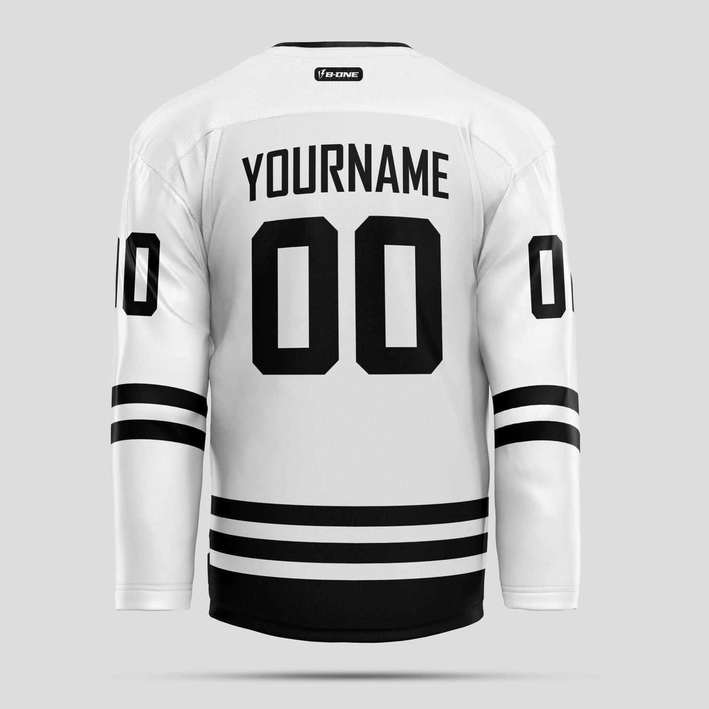 Custom Team Name White and Black Ice Hockey Jersey - Premium Quality & Personalized