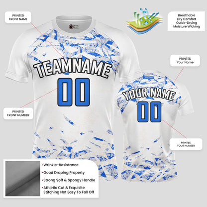 Custom White & Blue Soccer Jerseys with Personalized Team Name