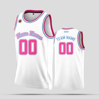 Custom Team Name White, Pink & Blue Basketball Jerseys – Stylish & Personalized