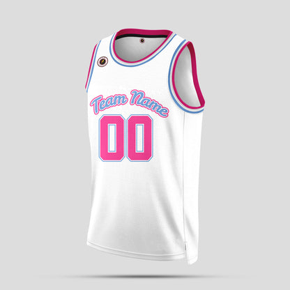 Custom Team Name White, Pink & Blue Basketball Jerseys – Stylish & Personalized